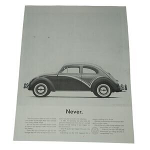 1961 VW Never Change Beetle Shape‎ Vtg Magazine Print Ad Classic Car B&W Scene
